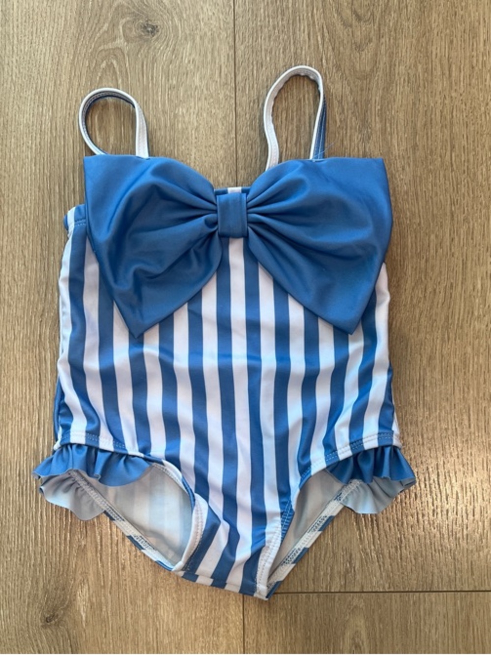 Classic Blue & White Striped Bow One-Piece Swimsuit for Baby